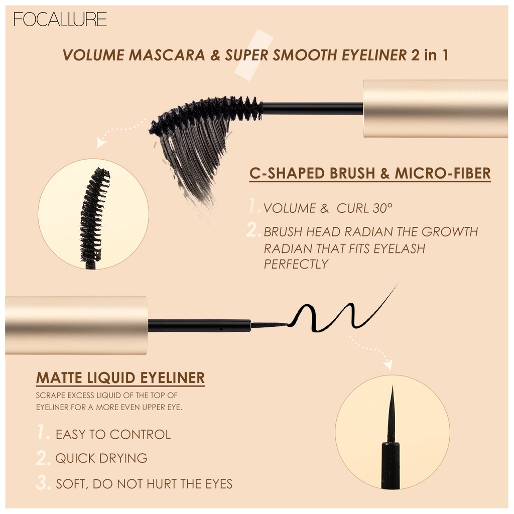 FOCALLURE Stay Waterproof Mascara &amp; Eyeliner 2in1 FA160