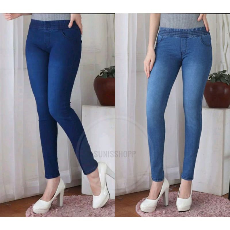 celana jeans pinggang karet lejing slim/ngaret/street