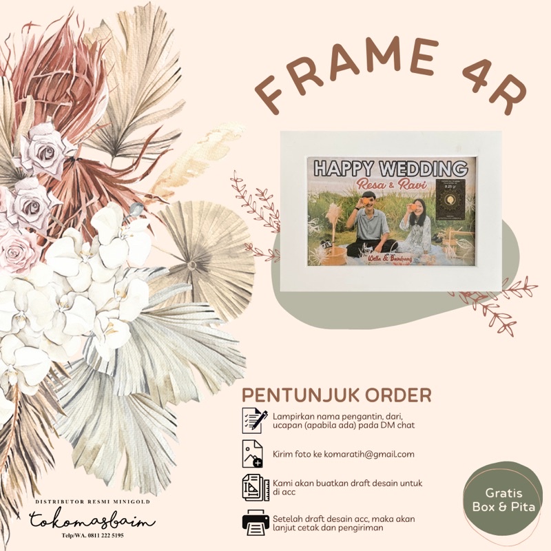 Custom Frame / Bingkai 4R untuk LM Antam atau Minigold - Wedding