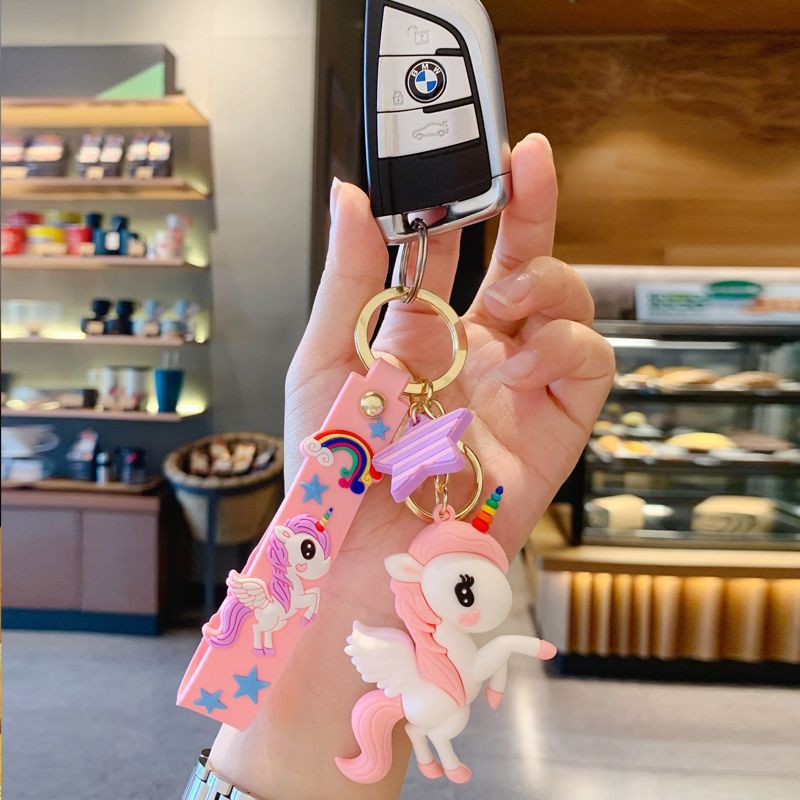 Fashion Lucu Pony Unicorn Anime Rainbow PVC Animal Unicorn Gantungan Kunci Untuk Pria Wanita Tas Ornamen Gadis Keyring