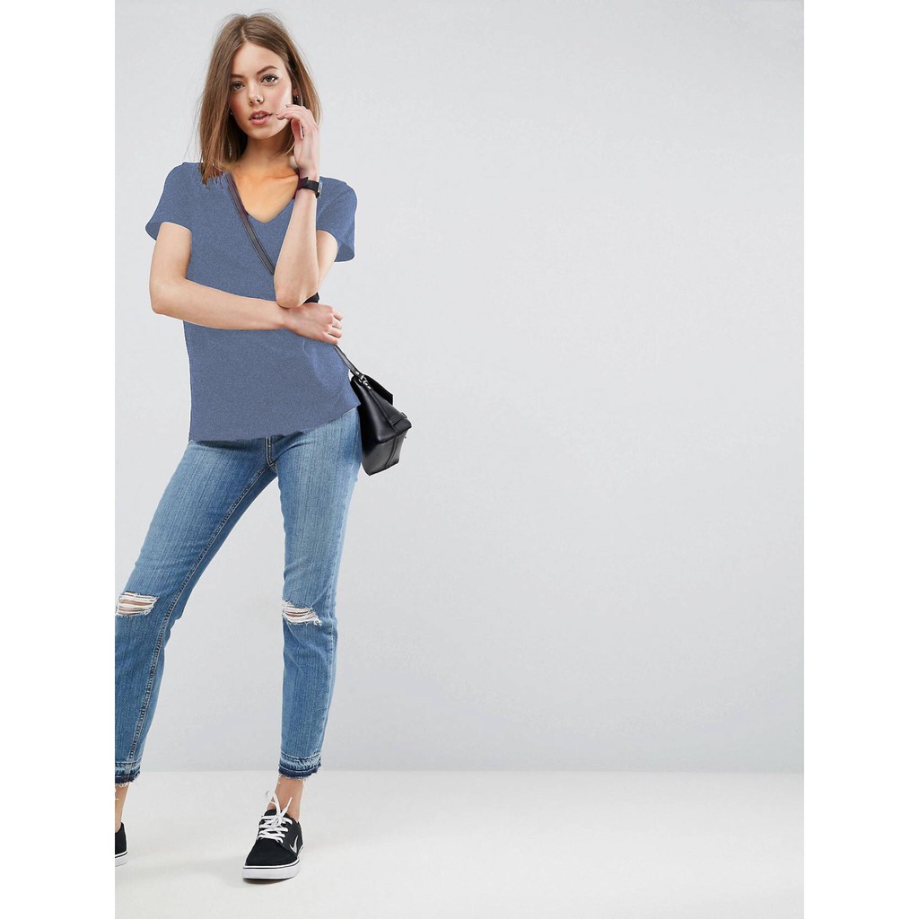 NEW Vioree Twotone Kaos Leher V Wanita V Neck T Shirt Size M - XXL | OKC