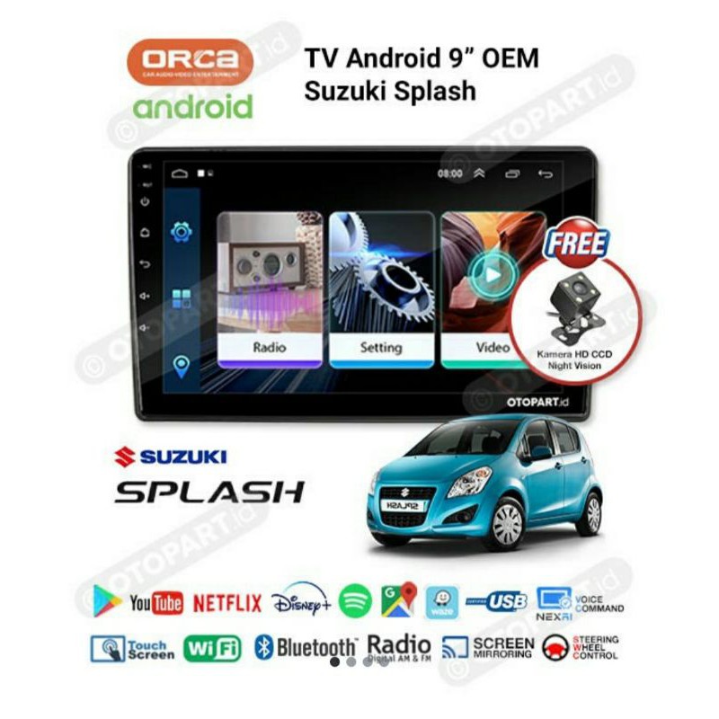 Head unit oem splash - tv android suzuki splash orca - tv android orca adr9988 9 inch