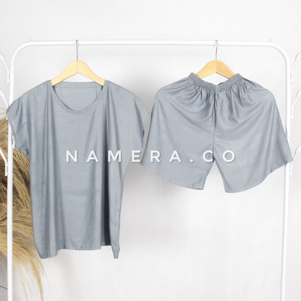 Baju Tidur Wanita Polos Lengan Pendek Full Set Rayon