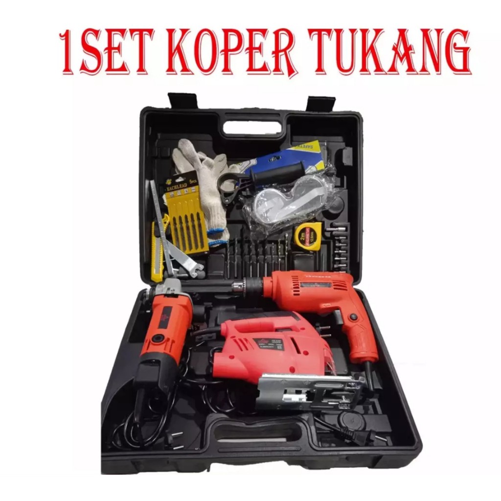 YUKIDO/PORTMAN 1 SET KOPER BOR LISTRIK/ IMPACT DRILL, MESIN GERENDA TANGAN DAN JIGSAW BY JLD/MAKITA