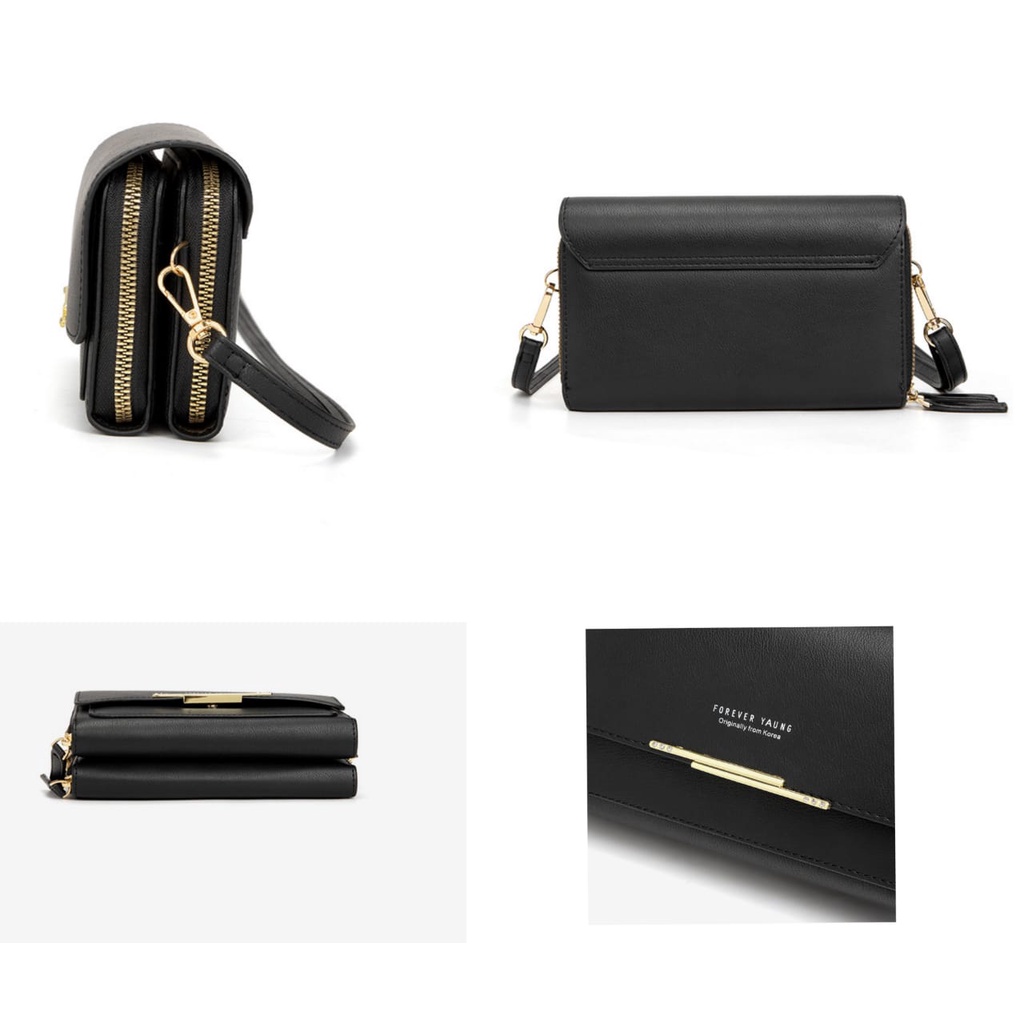 DOMPET SELEMPANG HP WANITA PESTA KULIT HITAM MANTLE WA226B5 IMPORT BATAM MURAH KEKINIAN KOREA REMAJA