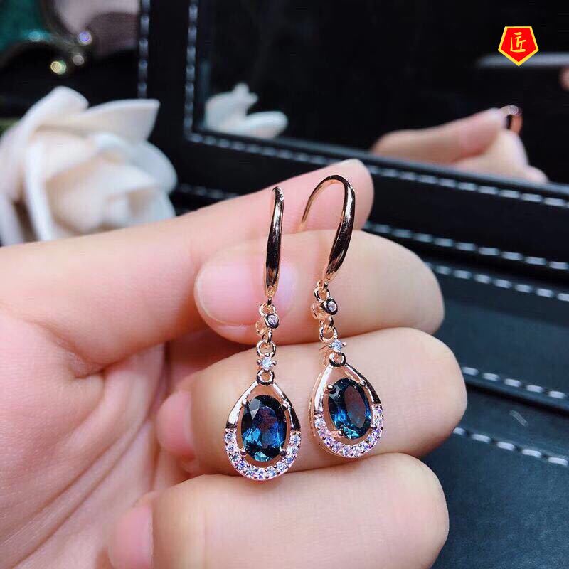 [Ready Stock]Luxury Blue Topaz Stud Earrings