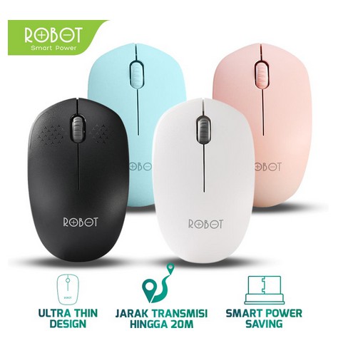 Mouse Wireless ROBOT M210 2.4GHz Optical 1600DPI dengan Receiver USB untuk PC Laptop