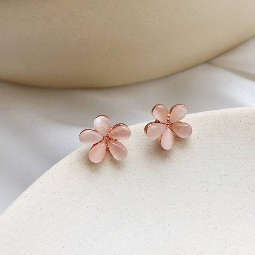 Anting Wanita Korea Bunga-bunga/ Korean Flowers Shape Earrings-Bunga Kristal Pink