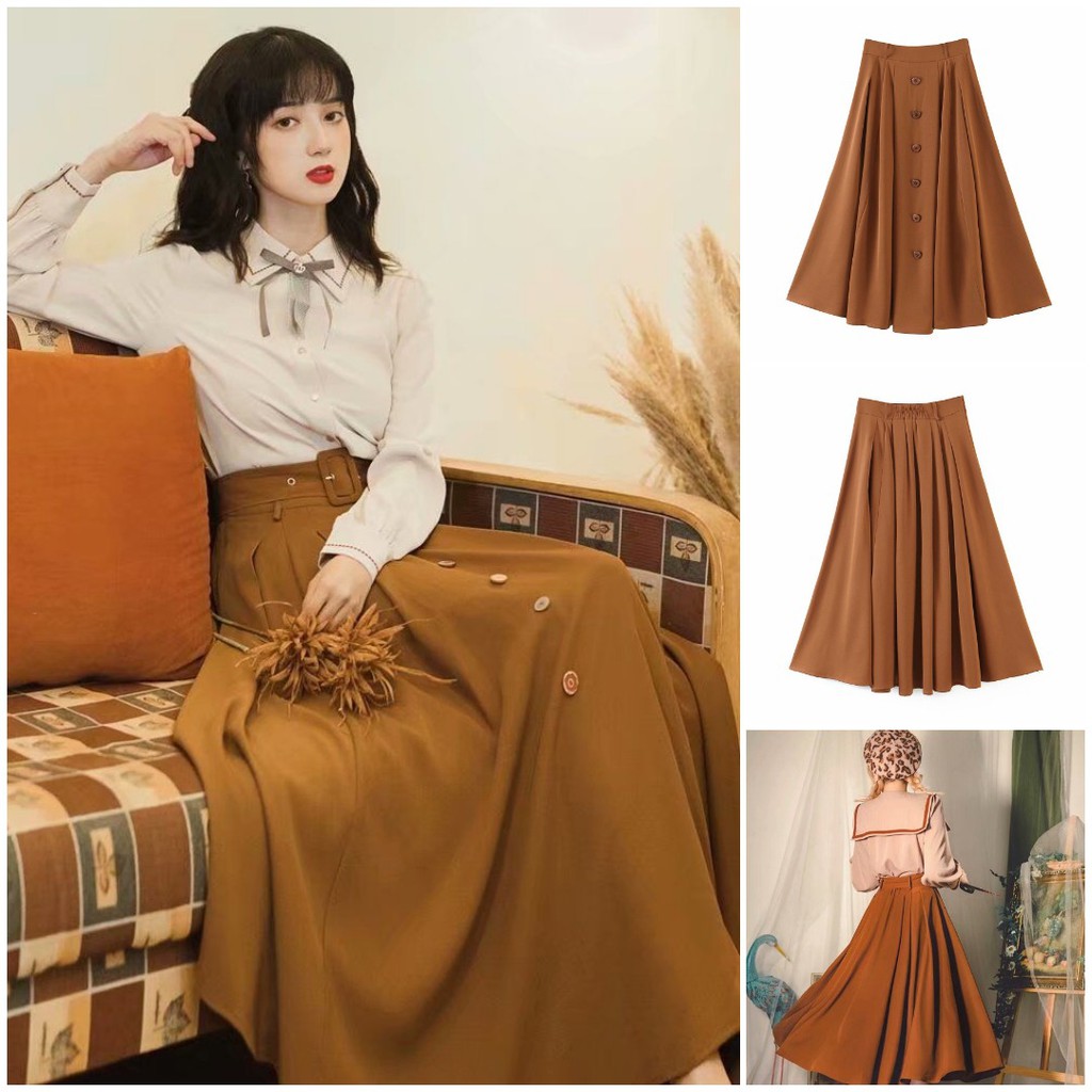 ROK PANJANG IMPORT COKLAT GAYA KOREA VINTAGE PREMIUM/ROK VINTAGE COKLAT VEN9596