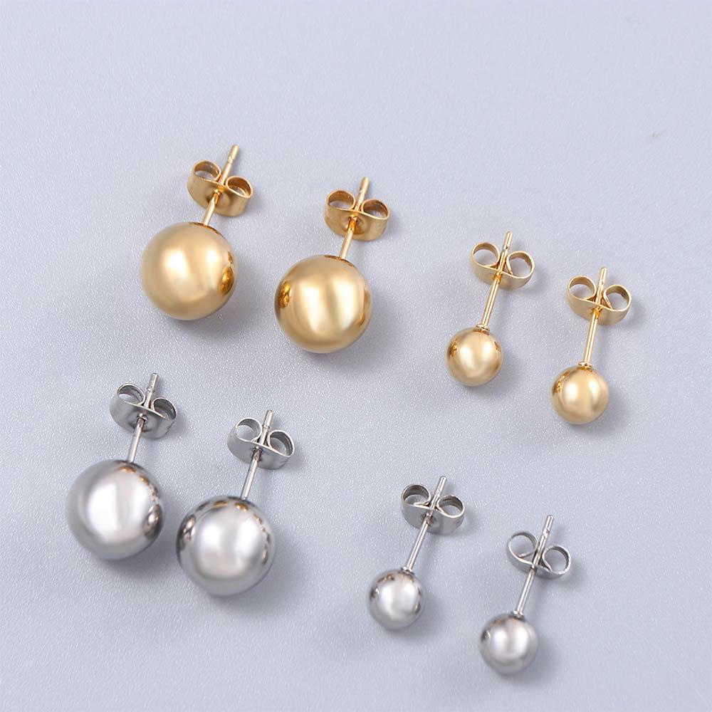 Nickolas1 Anting Mewah Gaya Korea Wanita Bahan Stainless Steel Warna Silver Klasik Bola Kecil