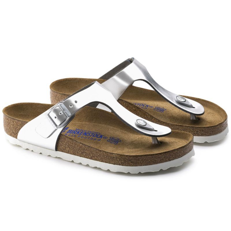 BIRKENSTOCK GIZEH SOFT BED METALLIC SILVER SANDAL