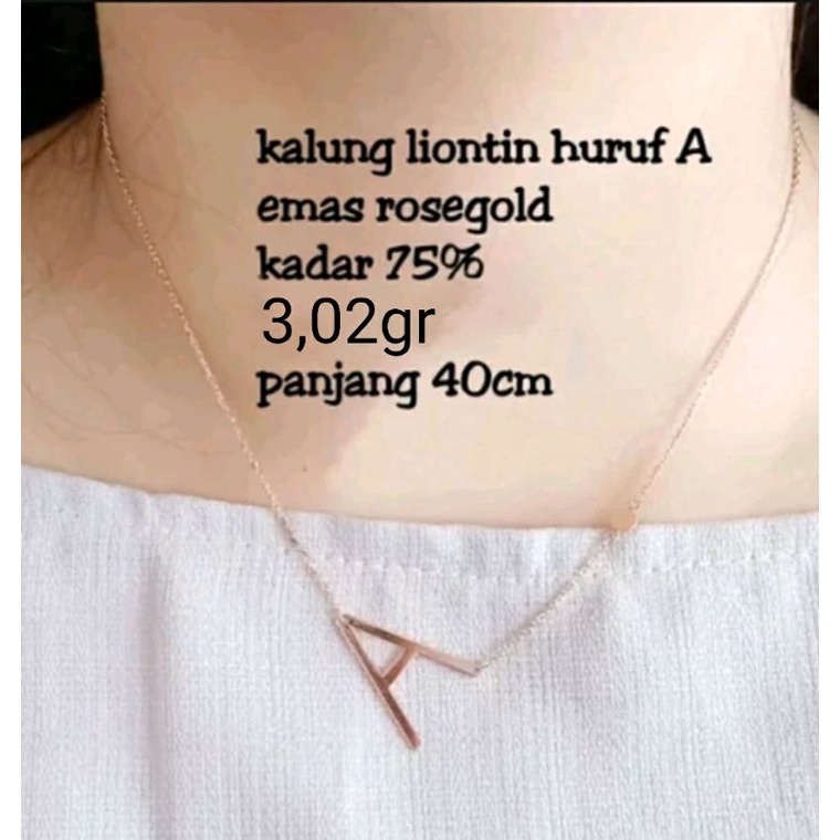 Kalung delano huruf A emas rosegold kadar 750