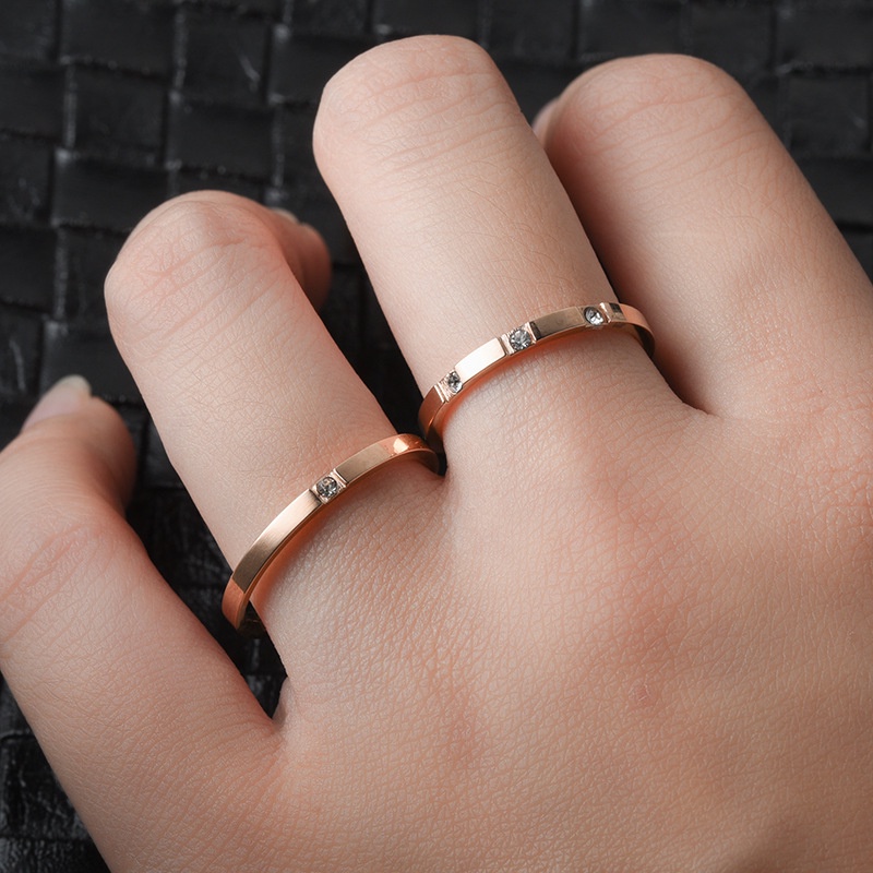 Cincin Bahan Titanium Steel Warna Silver Dan Rose gold Gaya Korea Untuk Wanita