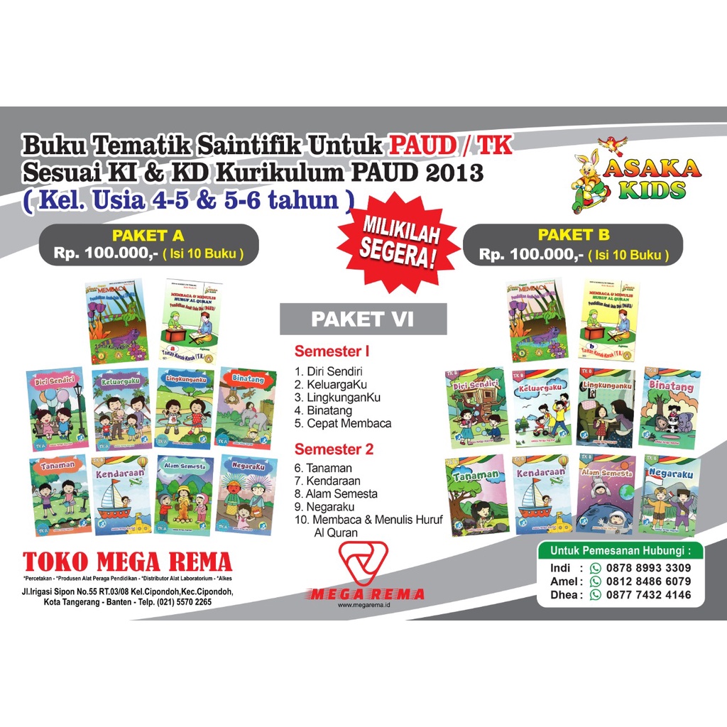 Ready Buku Tematik Saintifik Paud -Tk K13 Usia 4-5 & 5-6 Tahun
