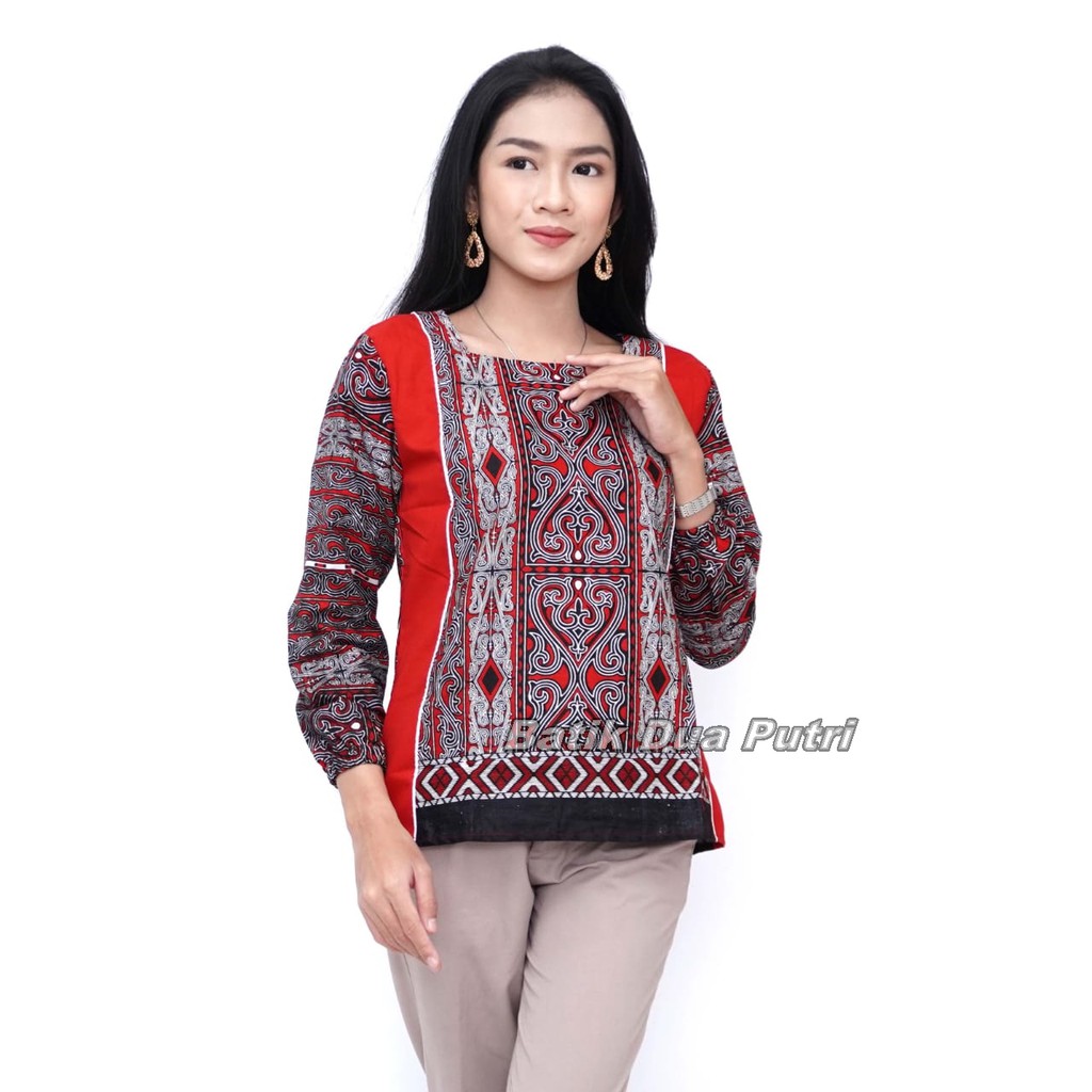 Atasan Batik Wanita Blouse Lengan Panjang