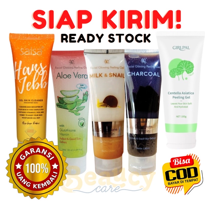 FACIAL GLOWING PEELING GEL SYB GIRLPAL SALSA HANS JEBB ALOEVERA SNAIL MILK CHARCOAL PELING MUKA EXFOLIATING CLEANSER MUKA
