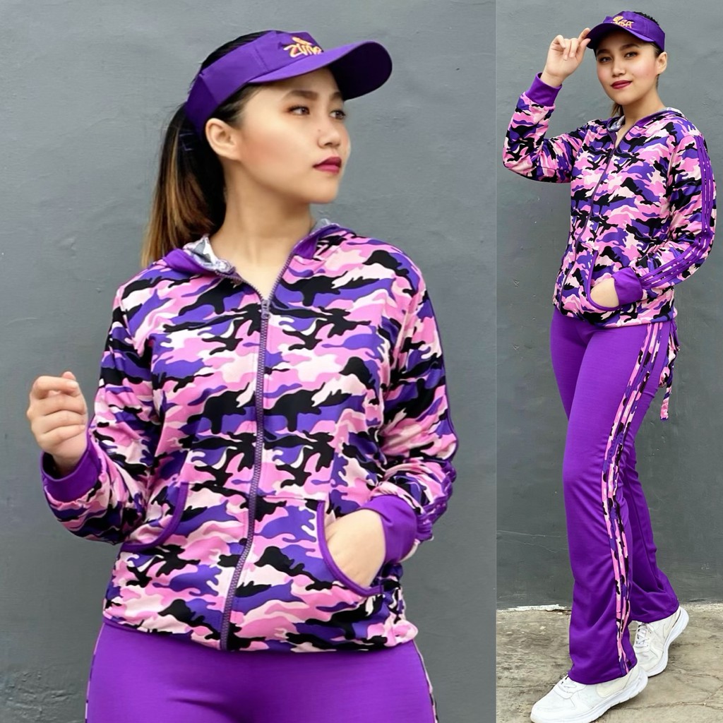 Baju Senam Setelan Olahraga Panjang Muslim Hijab Gym Cycling Training Army Ungu