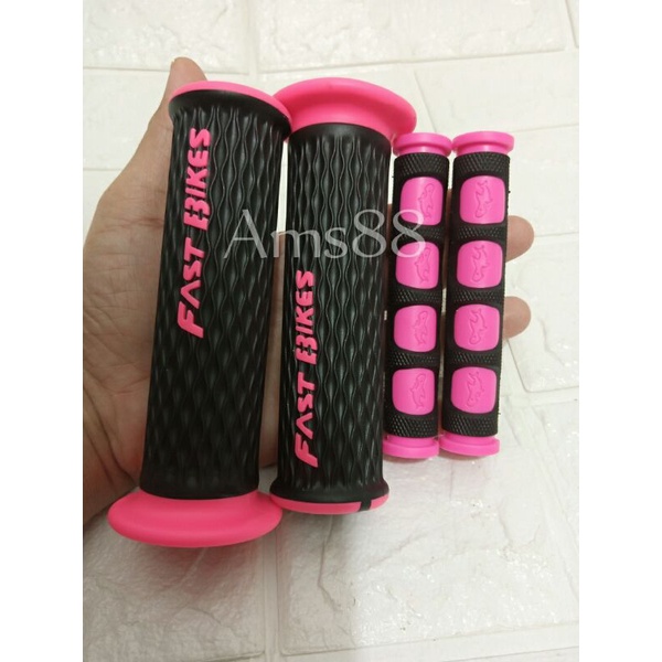 Paket 2 Item Handgrip Grip Kitaco Variasi Warna Pink + Karet Handle Rem Pink Variasi Motor Universal