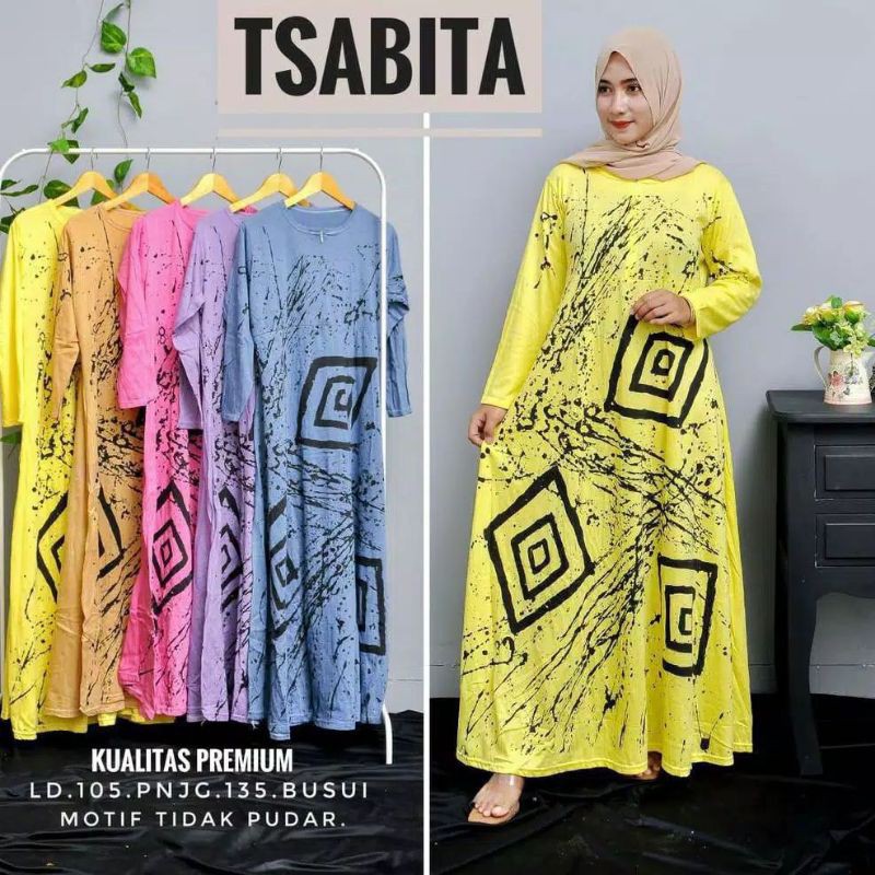 Gamis Kaos Jumbo Syari Terbaru Abstrak Tiedye Lengan Panjang Kekinian Busui Resleting Depan Batik Pekalongan Termurah