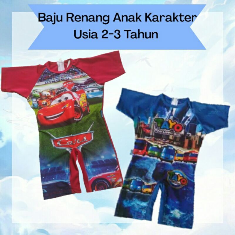 Baju Renang Anak Karakter Tayo dan Cars Usia 2-3 Tahun