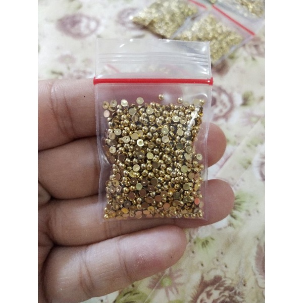 HALF PEARL GOLD METALIC | BAHAN NAIL ART | RHINESTONE