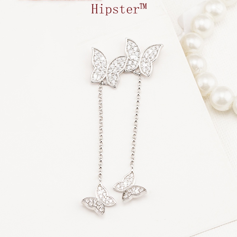 Popular Double Butterfly Diamond Long Tassel Full Diamond Temperament Ear Chain