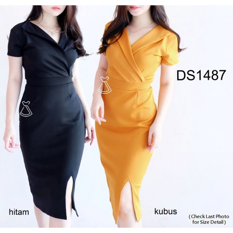 DS1487 - DRESS PESTA BASIC SCUBA SEPAN STRETCH DRESS WANITA BUSUI FRIENDLY DRESS KANTOR MURAH