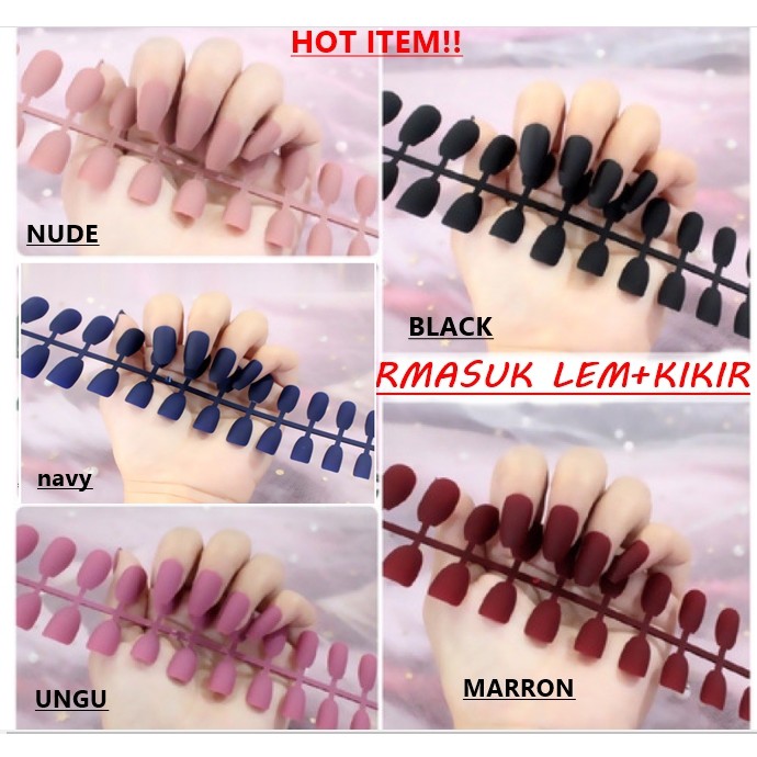 24pcs Kuku Palsu Matte doff panjang Fake Nails balerina