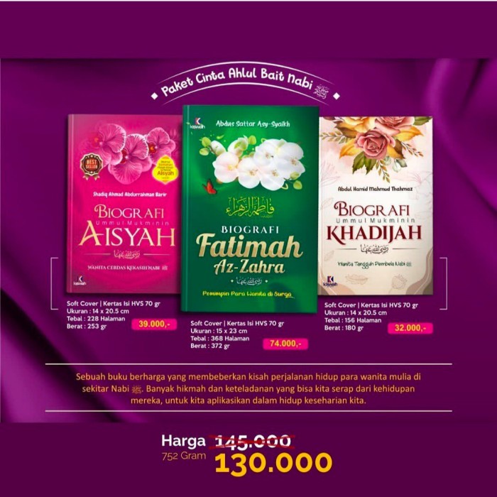 

Paket cinta ahlul bait nabi isi 3 buku aisyah khadijah fatimah az zahr