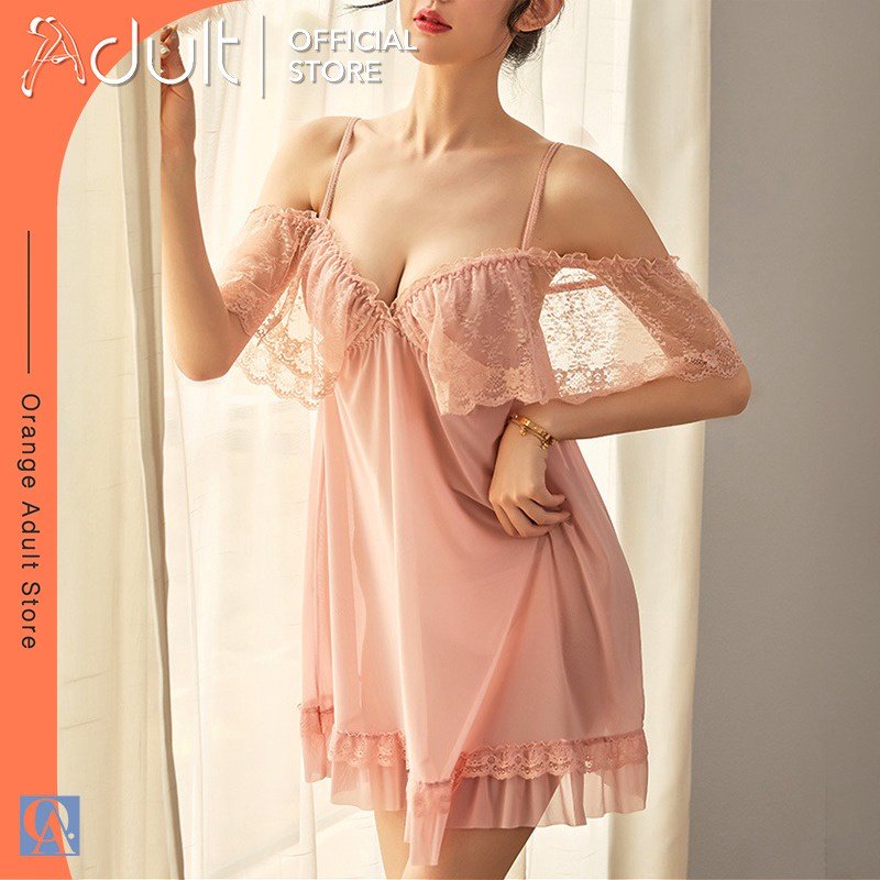 Orange Adult Lingerie Sexy Sabrina / Sabrina Dress Lace / Dress Malam Premium Jumbo 8105