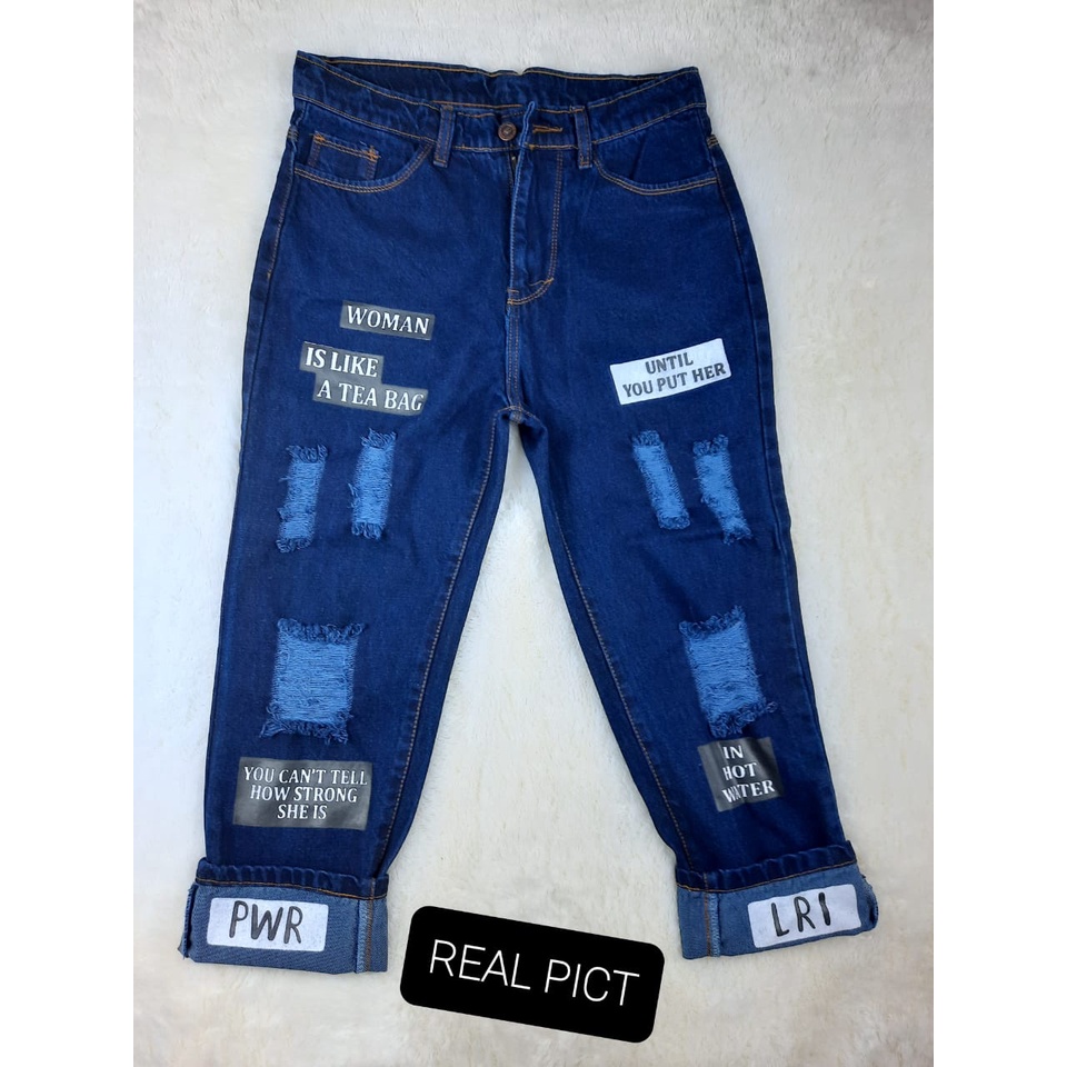 MAGCUN STORE - Highwaist Boyfriend Jeans Wanita BF Jeans  Ripped Sablon Until