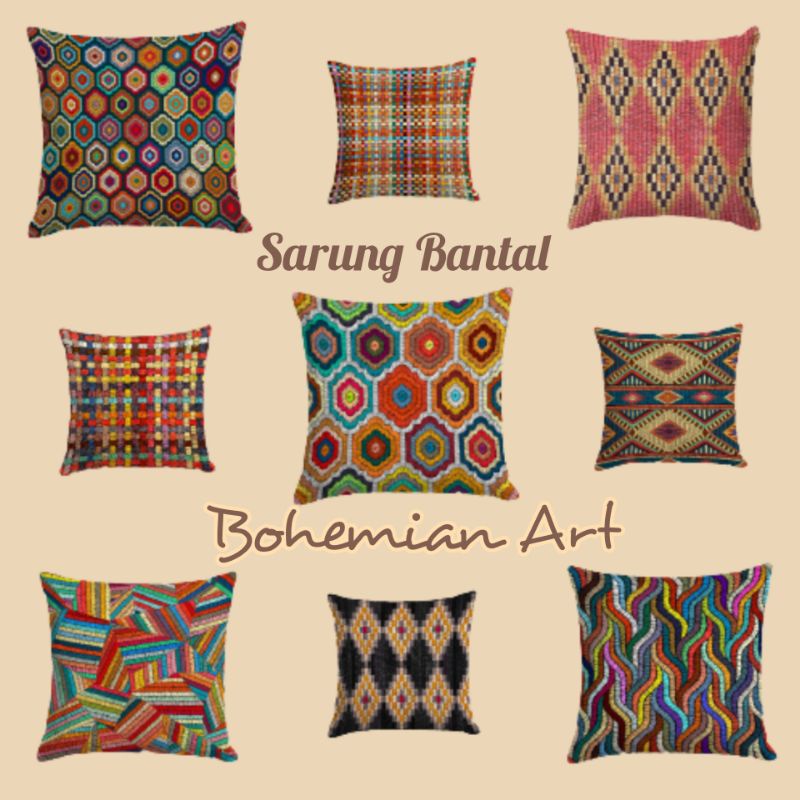 SARUNG BANTAL SOFA PRINT MOTIF BOHEMIAN ART 40X40 CM