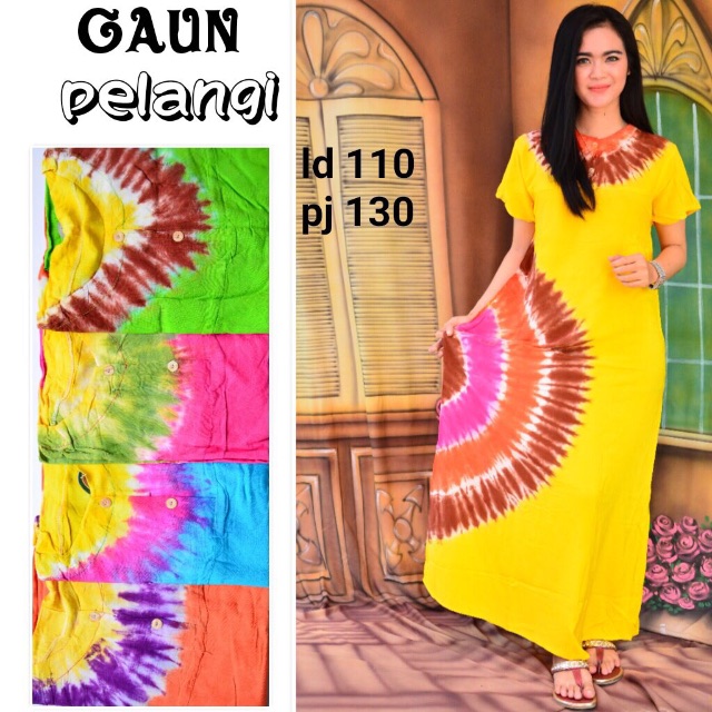 GAUN PELANGI KIPAS DASTER WANITA LENGAN PENDEK BAJU PANJANG LEHER O KANCING DEPAN BUSUI BUMIL