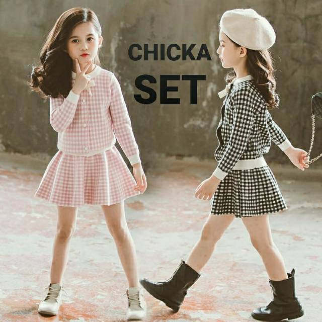 CHIKA SET / SETELAN CARDIGAN ROK MINI ANAK CEWEK IMPORT KOREA BAHAN TEBAL