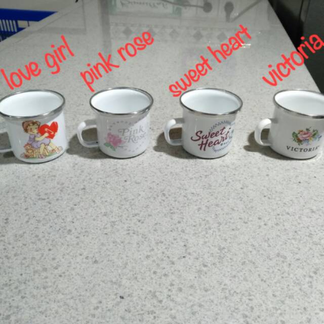 Gelas Enamel/Mug Enamel/Cangkir Enamel Diameter 6 cm-Warna Putih