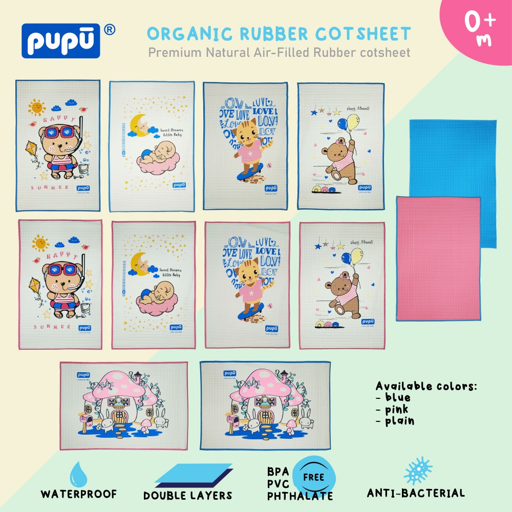 PUPU Baby Organic Rubber Cot Sheet Perlak Bayi 100% Karet Organik 90cm x 60cm