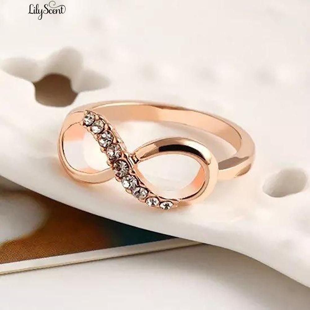 [Bayar Di Tempat]Mewah 8 Infinity Zirkon Hias Cincin Pernikahan Evening Party Wo Finger Jewelry