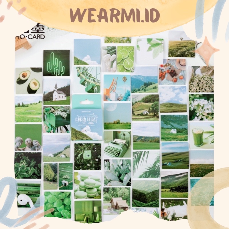 

45 pcs Sticker Box Deco Green Color Square Aesthetic Alam Scrapbook Bujo Jurnal DIY Wearmi