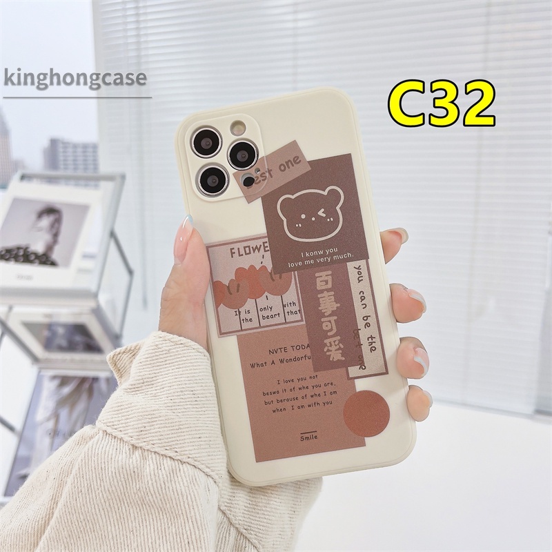 Case Samsung A03 J2 J7 Prime A02S A20 A72 A50S A10 A32 A52 A12 A51 A10S A50 A20S A30S A52S A30 M12 M10 M01S A54 A15 A16 A9 A5 Y12 Y20 A12 Ins Korean Cute Cartoon Bear Stone White Soft Tpu Case Phone Cover-1