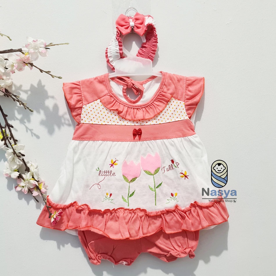 [P-024] Baju Bayi 0-9 m / Dress Bayi Perempuan motif animal (Bonus BANDANA)