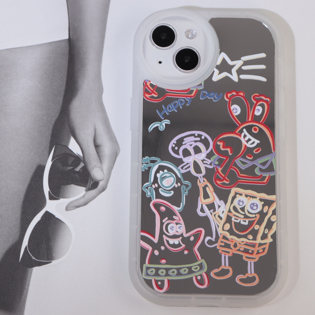 Ins Casing TPU iPhone 14 14pro 14max 14prm 13 13pro 13prm 11 7Plus 8Plus Xr XS 13 12pro Max Motif SpongeBob Shockproof