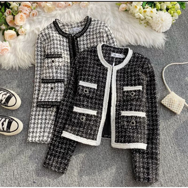 VN GECCHA TWEED BLAZER OUTER PREMIUM CROP / KOREAN BLAZER OUTER TWEED WINTER AUNTUM COAT