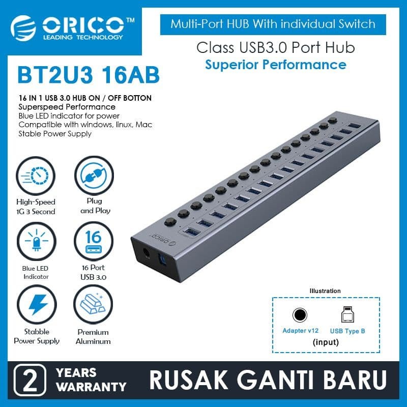 ORICO BT2U3-16AB 16 port USB Hub With Individual Switches