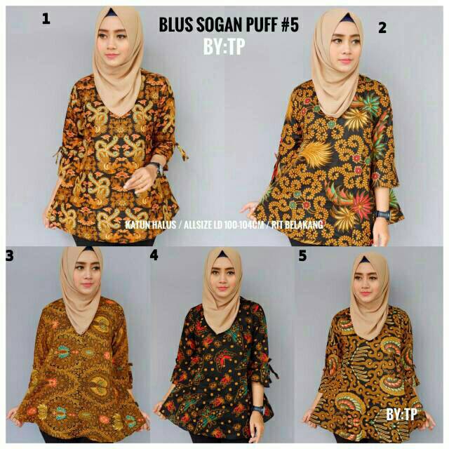 Model Batik Atasan Wanita Motif Blus Sogan Puff 5 Terbaru 2019