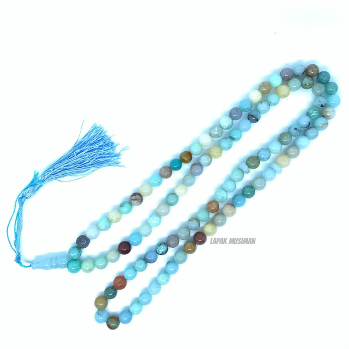 [Bayar di Tempat] Tasbih Batu Aquamarin Biru Laut Asli Natural