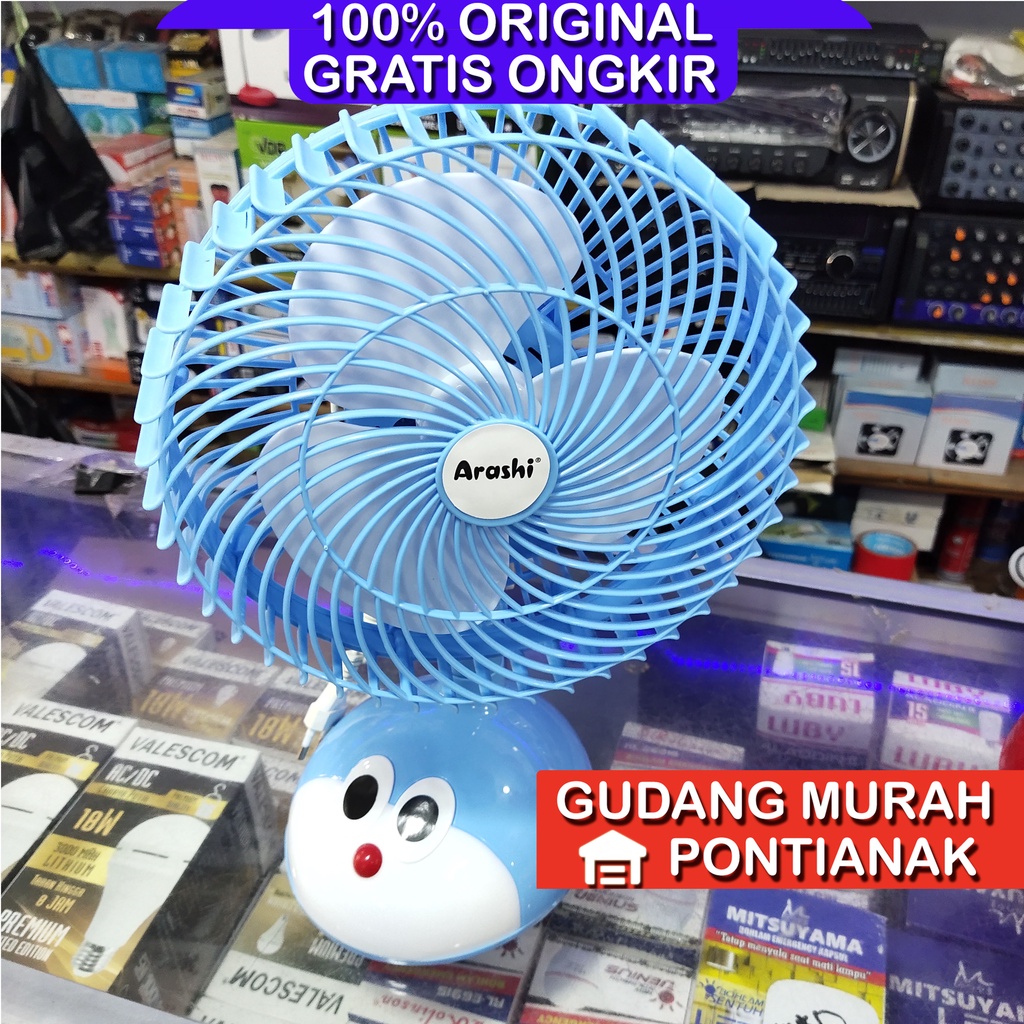 Kipas angin karakter Doraemon / Desk fan Doraemon biru Swing Bisa MENOLEH PROFAN / Arashi