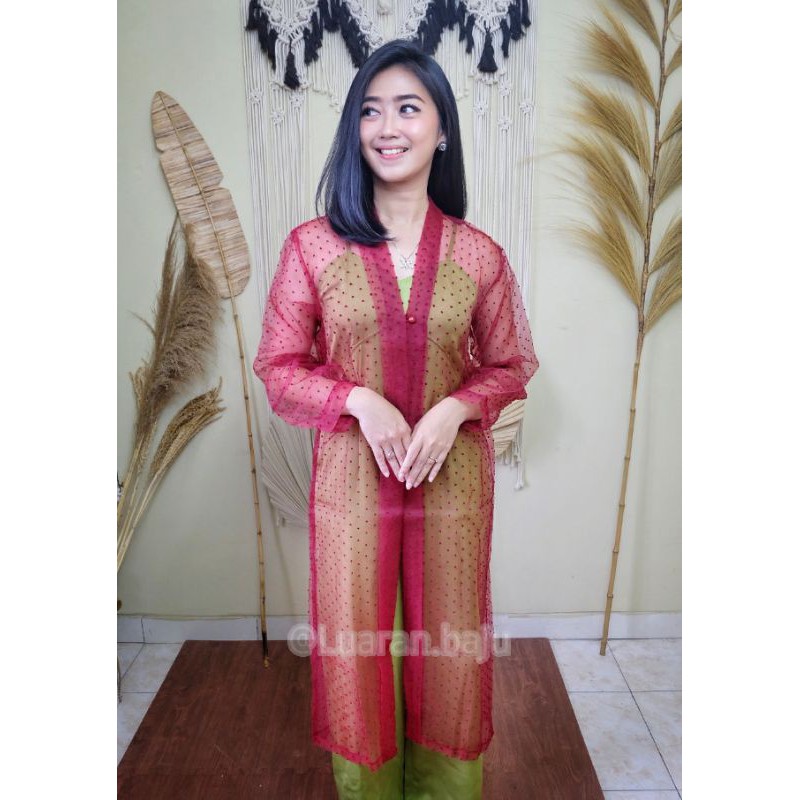 Organza Dot Long Outer Maroon