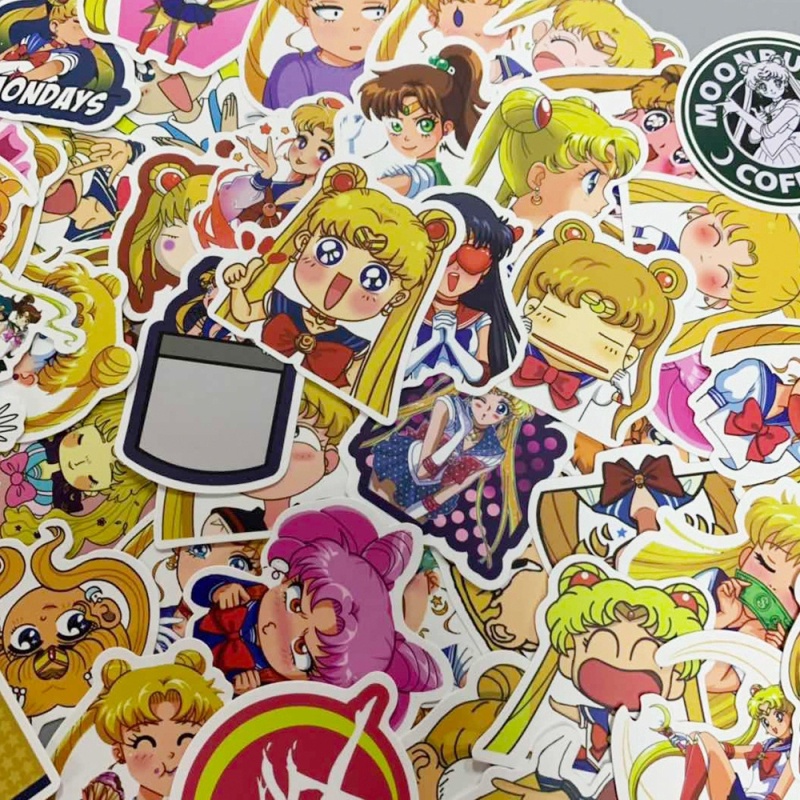 50Pcs/set Sailor Moon Waterproof Refrigerator Skateboard Decoration Mixed Decals Laptop Sticker