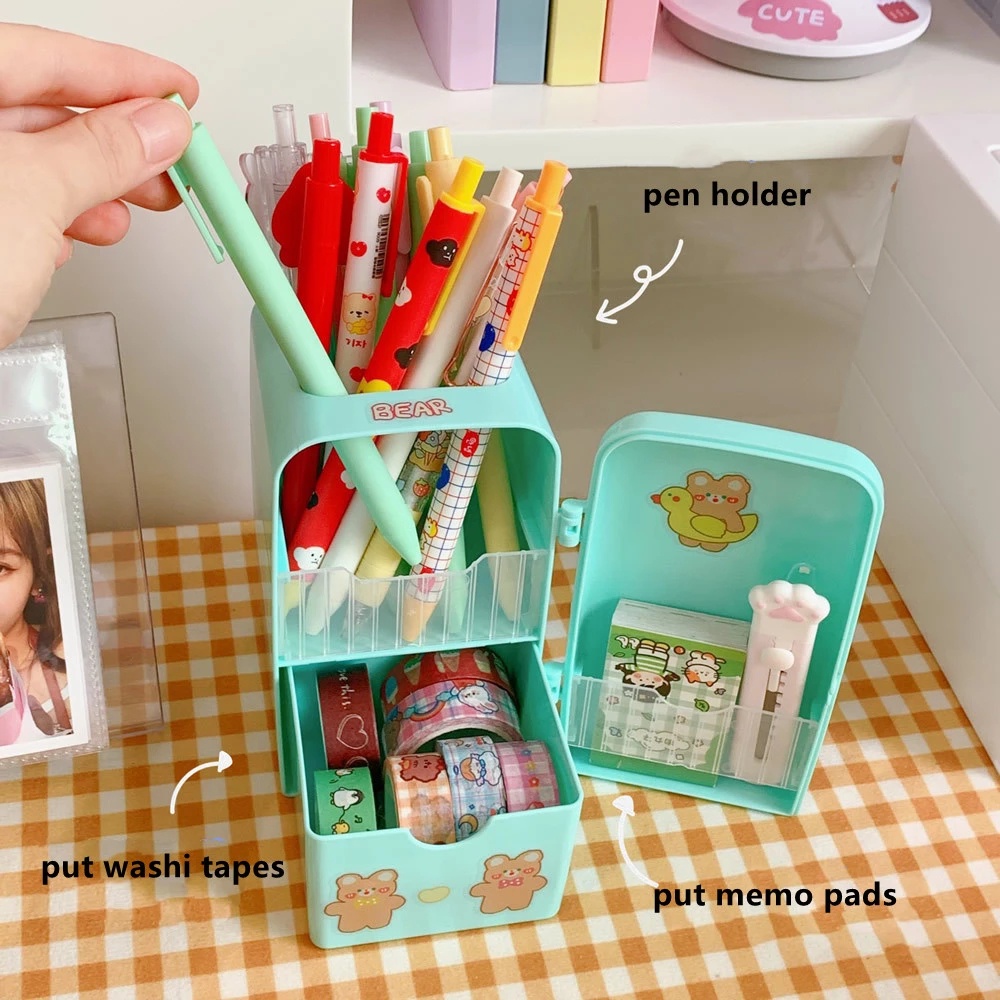 1Pc Creative Cartoon Multifunctional Assortment Mini Fridge Storage Box Pen Holder For Makeup Brush And Office School Stationery