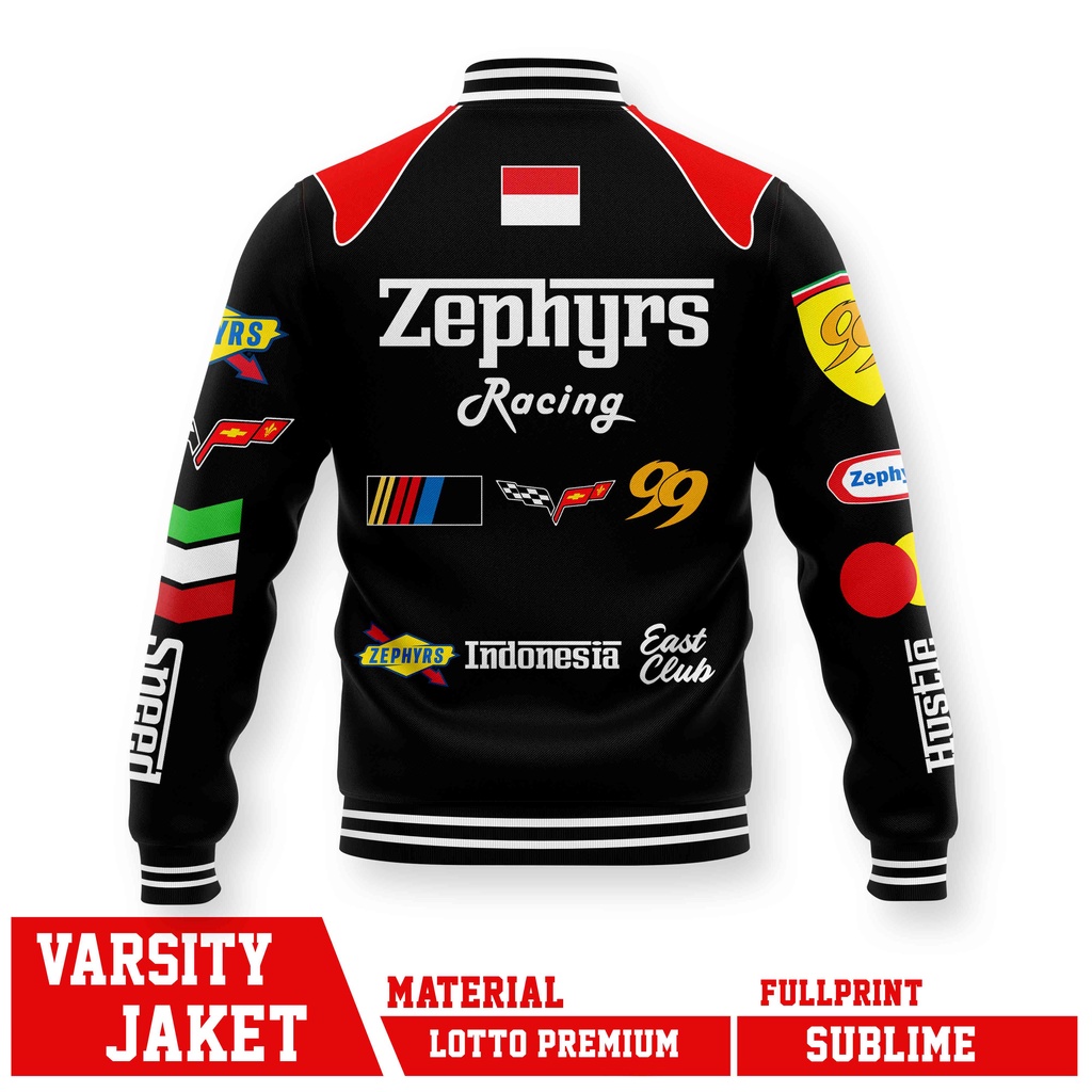 VARSITY JACKET RACING NASCAR HUSTLE SPEED ZEPHYRS BLACK FULLPRINT